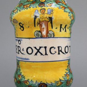 Italiaanse polychrome majolica albarello, Deruta, met opschrift CER.OXICROTI, ca. 1530 — foto 1