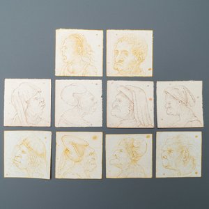 Italiaanse school, naar Leonardo da Vinci, pen en bruine inkt op papier, eind 19e eeuw: Tien karikaturen — foto 1