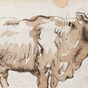 Italiaanse school, omgeving van Giambattista Tiepolo, lavis in grijs en bruin, eind 18e eeuw: Studie van een koe en van vier mannen met tulbanden — foto 2