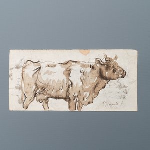 Italiaanse school, omgeving van Giambattista Tiepolo, lavis in grijs en bruin, eind 18e eeuw: Studie van een koe en van vier mannen met tulbanden — foto 4