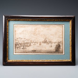 Italian school, 17th C., ink on paper: A view on the bay of Naples — photo 1