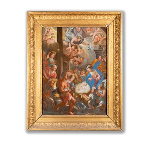 Italian school: 'A Nativity Scene', reverse glass painting, 18th C. — photo 1