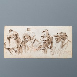 Italian school, circle of Giambattista Tiepolo, grey-brown wash on paper, late 18th C.: Study of a cow and of four turbaned men's heads — photo 5