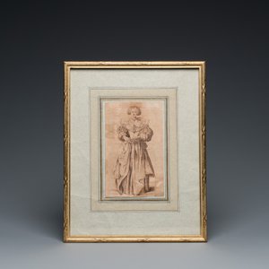 Jacques Callot (1592-1635): 'Edele dame met waaier', studie voor een gravure uit de reeks 'La Noblesse', inkt op papier, ca. 1620 — foto 2
