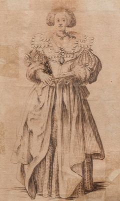 Jacques Callot (1592-1635): 'La dame à l'éventail', étude pour une gravure de la série 'La Noblesse', encre sur papier, vers 1620