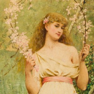 Jacques-Clément Wagrez (Franse school, 1850-1908): 'Jonge vrouw met bloemenslinger', olie op doek, gedateerd 1881 — foto 4