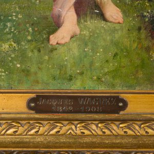 Jacques-Clément Wagrez (Franse school, 1850-1908): 'Jonge vrouw met bloemenslinger', olie op doek, gedateerd 1881 — foto 6