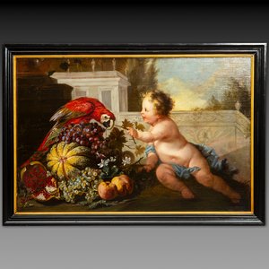 Jan Anton Garemijn (Bruges, 1712-1789): 'Putto with Parrot', oil on canvas, 18th C. — photo 1