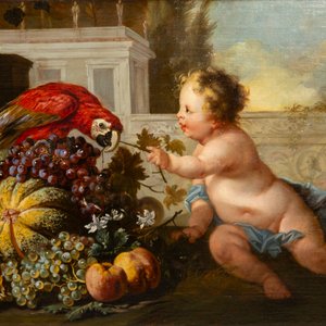 Jan Anton Garemijn (Bruges, 1712-1789): 'Putto with Parrot', oil on canvas, 18th C. — photo 2