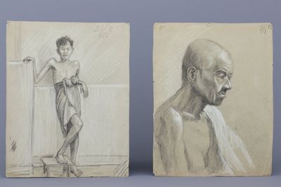 Jan van Aken, (1905 - ?), 6 potloodtekeningen, Portretten uit Bali, Indonesië