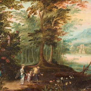 Jan van Kessel the Younger (Antwerp, 1654 – Madrid, 1708): 'The Holy Family in a Forest Landscape', oil on copper — 照片 1