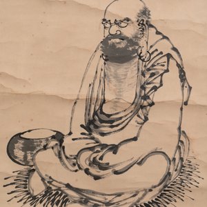 Japanese school: 'Calligraphy and Dharma', ink on paper, possibly 17/18th C. — foto 4