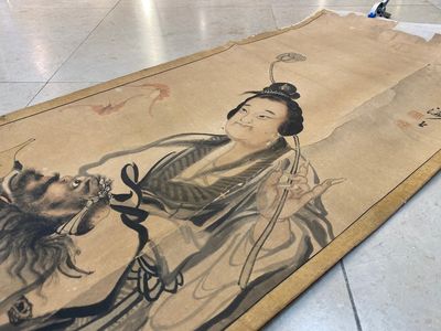 Japanese school, follower of Sesson Shukei 雪村周継 (1504 – c. 1589): 'Two immortals', ink and colour on paper — photo 6