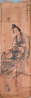 Japanese school, follower of Sesson Shukei 雪村周継 (1504 – c. 1589): 'Two immortals', ink and colour on paper