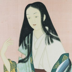 Japanese school, follower of Uemura Shoen (1875-1949): 'Young woman with flower basket', Showa, 20th C. — 照片 3