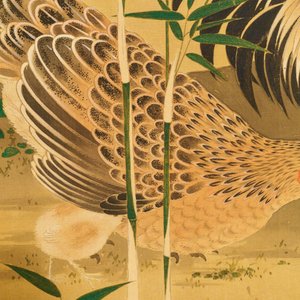 Japanese school: Hen, rooster and chicks, watercolor and ink on paper, mounted on scroll, Meiji, 19th C. — 照片 5