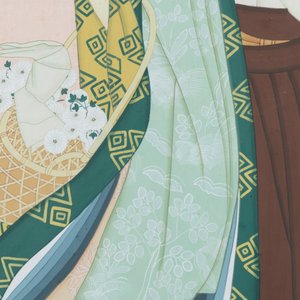 Japanse school, navolger van  Uemura Shoen (1875-1949): 'Jonge vrouw met bloemenmand', Showa, 20e eeuw — foto 4