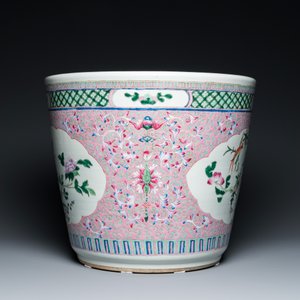 Jardinière en porcelaine de Chine famille rose à fond rose, 19ème — photo 5