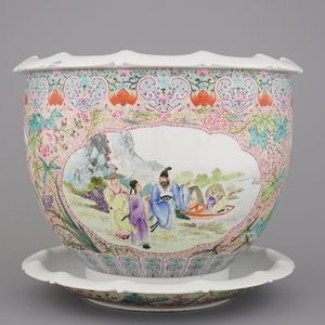 Jardinière fine avec support, Chine, famille rose, 20e — photo 1