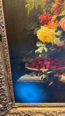 Jean-Baptiste Robie (1821-1910): 'Still Life with Roses and Wild Strawberries', oil on canvas, signed and dated 1863 — photo 29