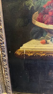Jean-Baptiste Robie (1821-1910): 'Still Life with Roses and Wild Strawberries', oil on canvas, signed and dated 1863 — photo 30