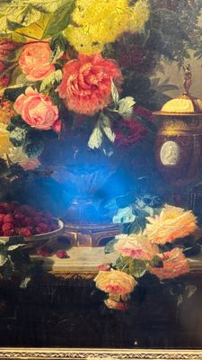 Jean-Baptiste Robie (1821-1910): 'Still Life with Roses and Wild Strawberries', oil on canvas, signed and dated 1863 — photo 31