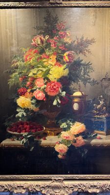 Jean-Baptiste Robie (1821-1910): 'Still Life with Roses and Wild Strawberries', oil on canvas, signed and dated 1863 — photo 55