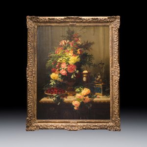 Jean-Baptiste Robie (1821-1910): 'Still Life with Roses and Wild Strawberries', oil on canvas, signed and dated 1863 — photo 1