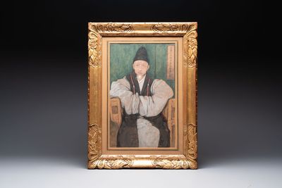 Jean Bouchaud (1891-1977): 'Abbot Monk Liao Ran 了然 of Qiongzhu Temple 筇竹寺', signed and dated 1925
