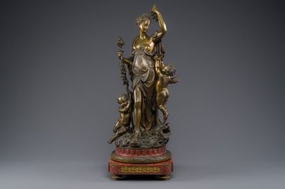 Jean Didier Debut (1824-1893): 'De Romeinse godin Pomona', een allegorische voorstelling van de oogst, deels verguld brons op marmeren basis