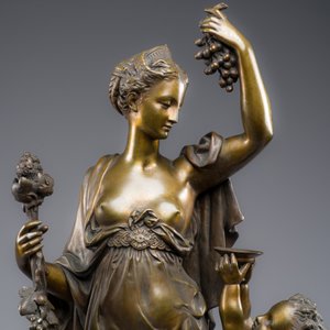 Jean Didier Debut (1824-1893): 'De Romeinse godin Pomona', een allegorische voorstelling van de oogst, deels verguld brons op marmeren basis — foto 8