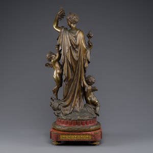 Jean Didier Debut (1824-1893): 'The Roman goddess Pomona', an allegorical representation of the harvest, partly gilded bronze on marble base — photo 4