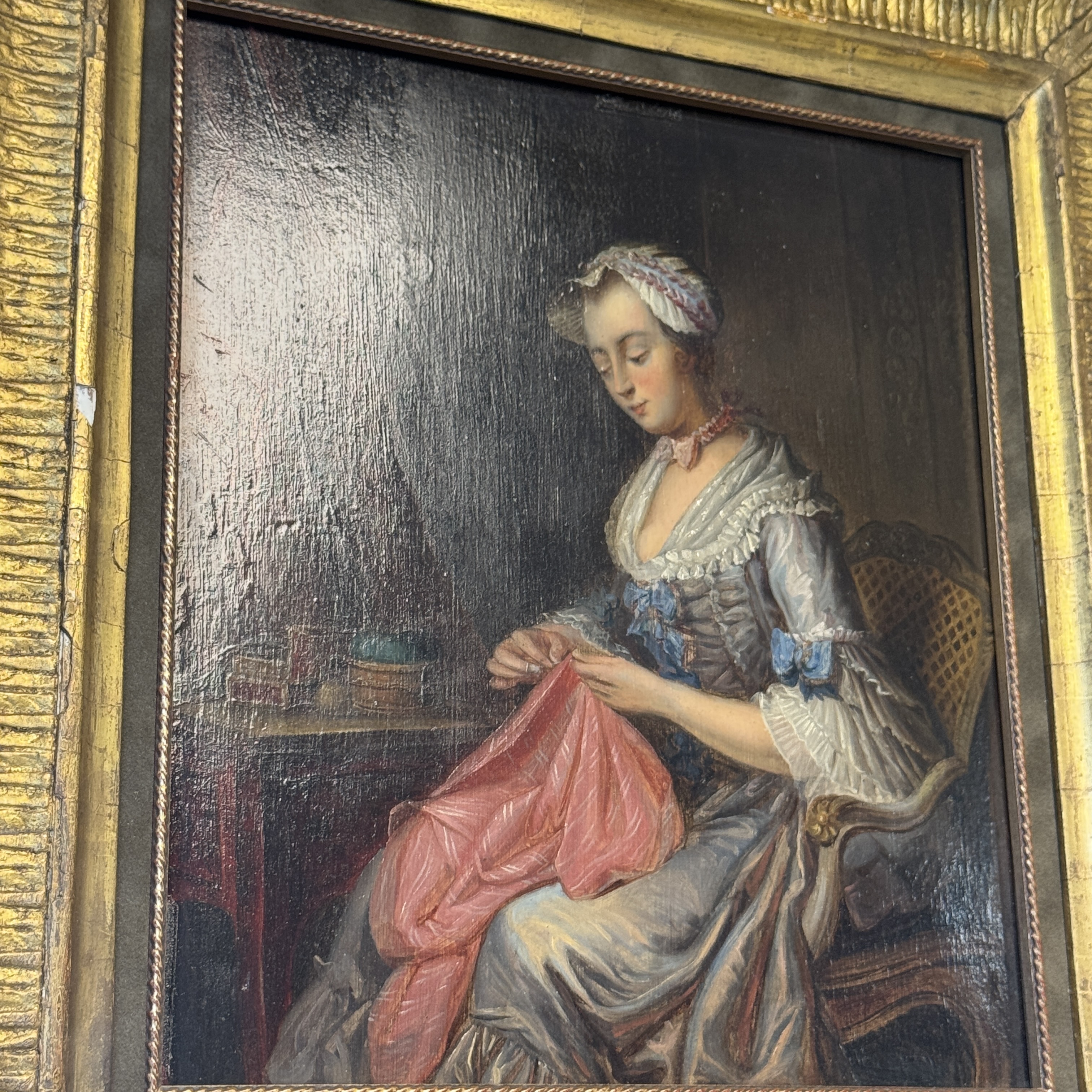 Jean-Gaspard Heilmann (France, 1718 - 1760): 'The Seamstress', oil on panel, 18th C. — foto 3