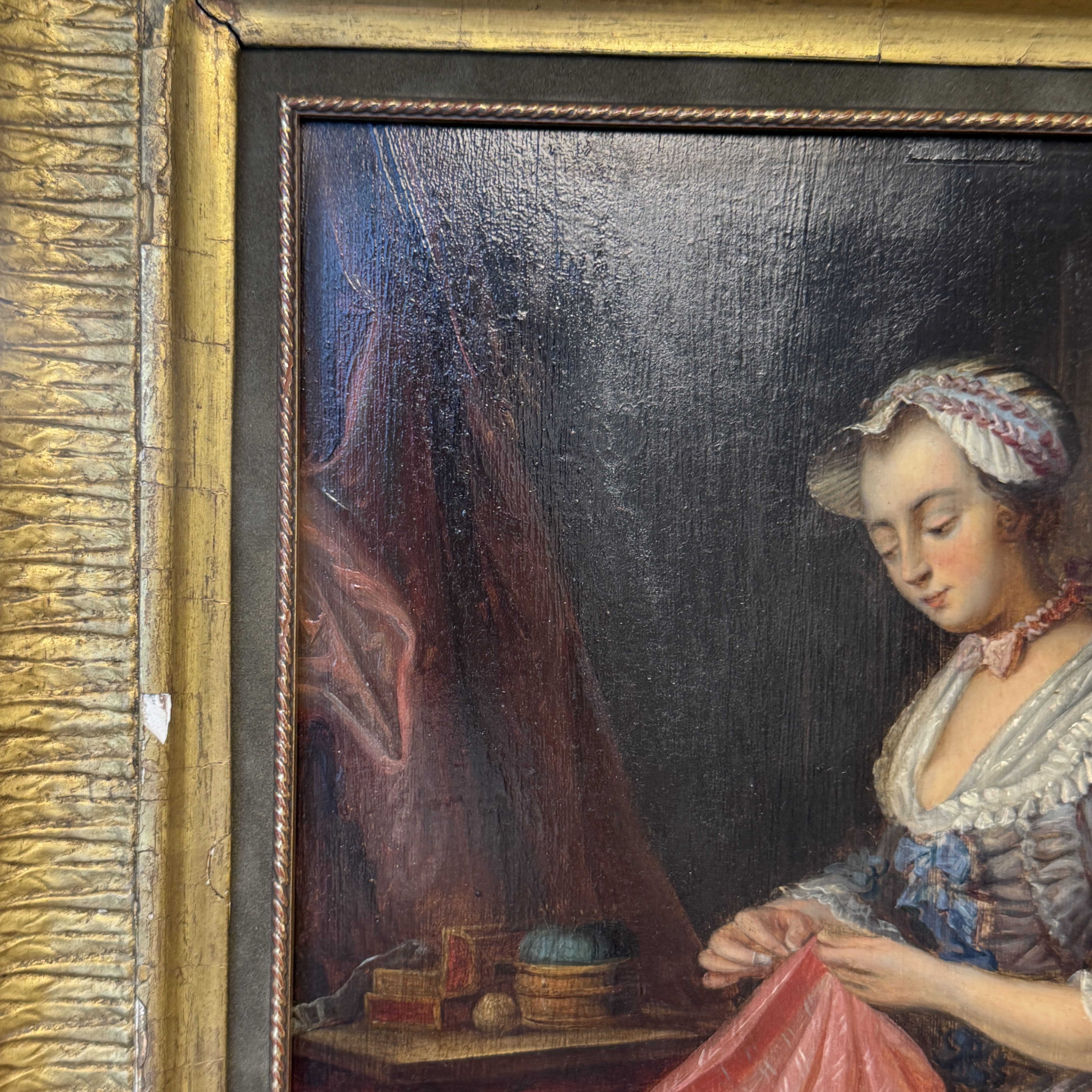 Jean-Gaspard Heilmann (France, 1718 - 1760): 'The Seamstress', oil on panel, 18th C. — foto 5