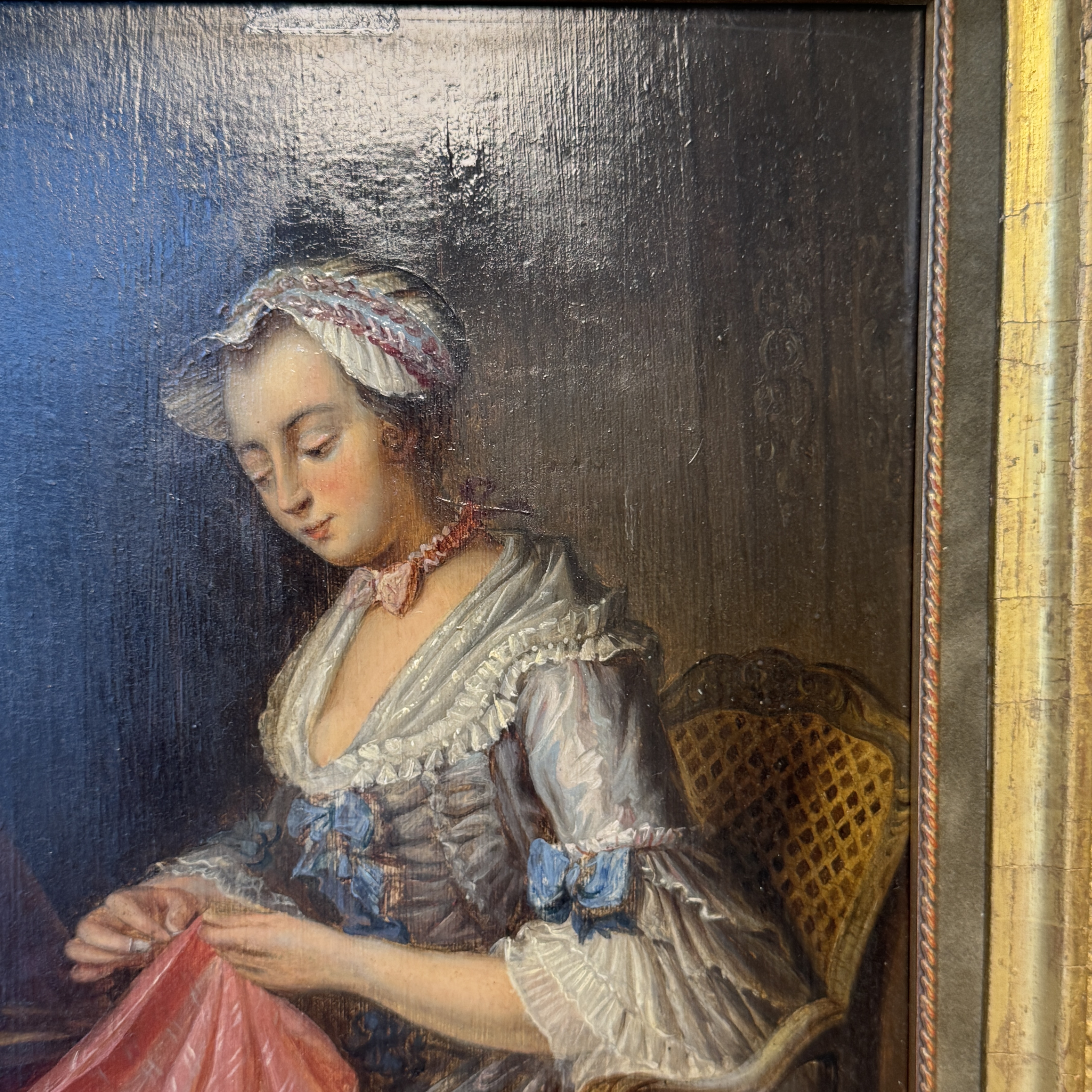 Jean-Gaspard Heilmann (France, 1718 - 1760): 'The Seamstress', oil on panel, 18th C. — foto 6