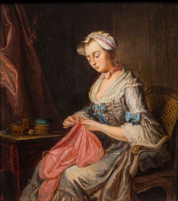 Jean-Gaspard Heilmann (France, 1718 - 1760): 'The Seamstress', oil on panel, 18th C., 18th C.