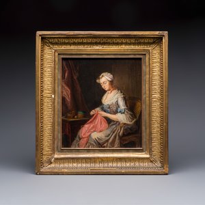 Jean-Gaspard Heilmann (France, 1718 - 1760): 'The Seamstress', oil on panel, 18th C. — foto 2