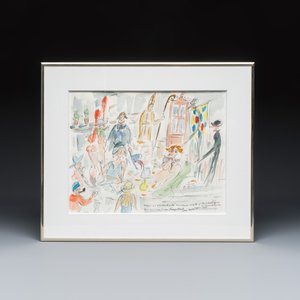 Jean Milo (1906-1993): 'Ensor et St. Idesbald rendant visite à Paul Delvaux', watercolour, ink and pencil on paper — photo 2