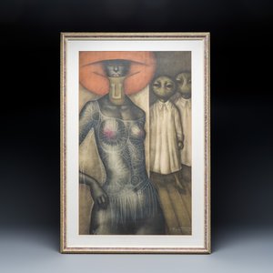 Jef van Tuerenhout (1926-2006): 'The Visitors' and 'Lady with Headdress', two colour lithographs — foto 4