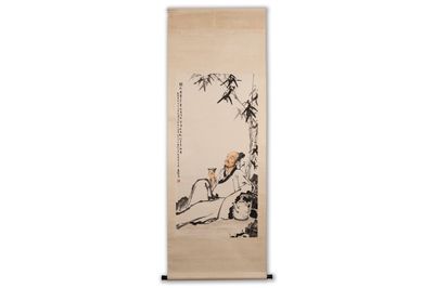 Jiang Zhaohe 蒋兆和 (1904-1986) : 'Sage sous le bambou', encre et couleur sur papier