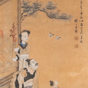 Jie San (20e eeuw), inkt en kleur op papier: 'Zhonghan, Xin Chou en Meng Xia voor een schilderij' — foto 2