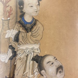 Jie San (20th C.), ink and color on paper: 'Zhonghan, Xin Chou and Meng Xia in front of a painting' — photo 7
