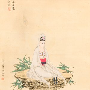 Jin Zhang 金章 (1884-1939) and Jin Cheng 金城 (1878-1926): 'Bodhisattva seated on a lotus throne', ink and colour on paper — photo 1