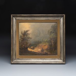 Jos Questiaux (1805-1881): 'Herdsman with dog in a Stormy Landscape', oil on board — foto 2