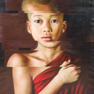 Julia Tann (1992) : Portrait de Chenrezig, huile sur toile, daté 2022 — photo 1