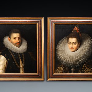Justus Sustermans (1597-1681), toegeschr. aan: Een paar portretten van Albrecht & Isabella, olie op doek, 1e helft 17e eeuw — foto 1