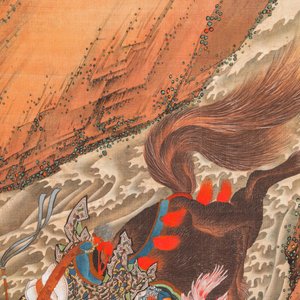 Katsushika Hokusai (Japan, 1760 – 1849), ink and color on silk: Ryubi jumping his horse across a stream, ca. 1834 — photo 5