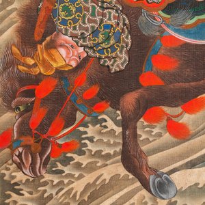Katsushika Hokusai (Japan, 1760 – 1849), inkt en kleur op zijde: Ryubi springt te paard over een stroom, ca. 1834 — foto 8