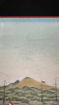 Kawahara Keiga 川原慶賀 (Japan, 1786-1860): 'Two Dutch Vessels Anchored off Deshima Harbour', gouache on silk, seal mark, 19th C. — foto 7