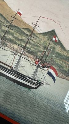 Kawahara Keiga 川原慶賀 (Japan, 1786-1860): 'Two Dutch Vessels Anchored off Deshima Harbour', gouache on silk, seal mark, 19th C. — foto 10